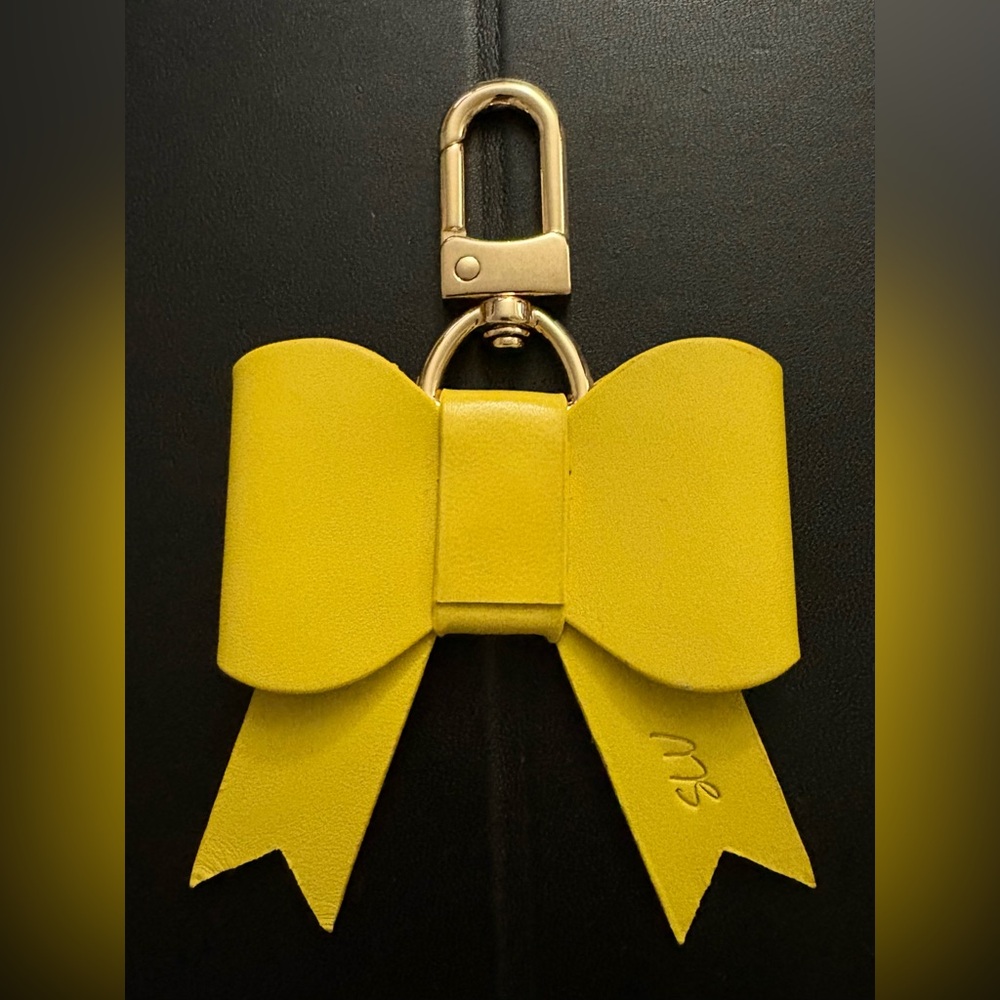 Adorable Genuine Leather Yellow Bow Bag Charm, NEW!